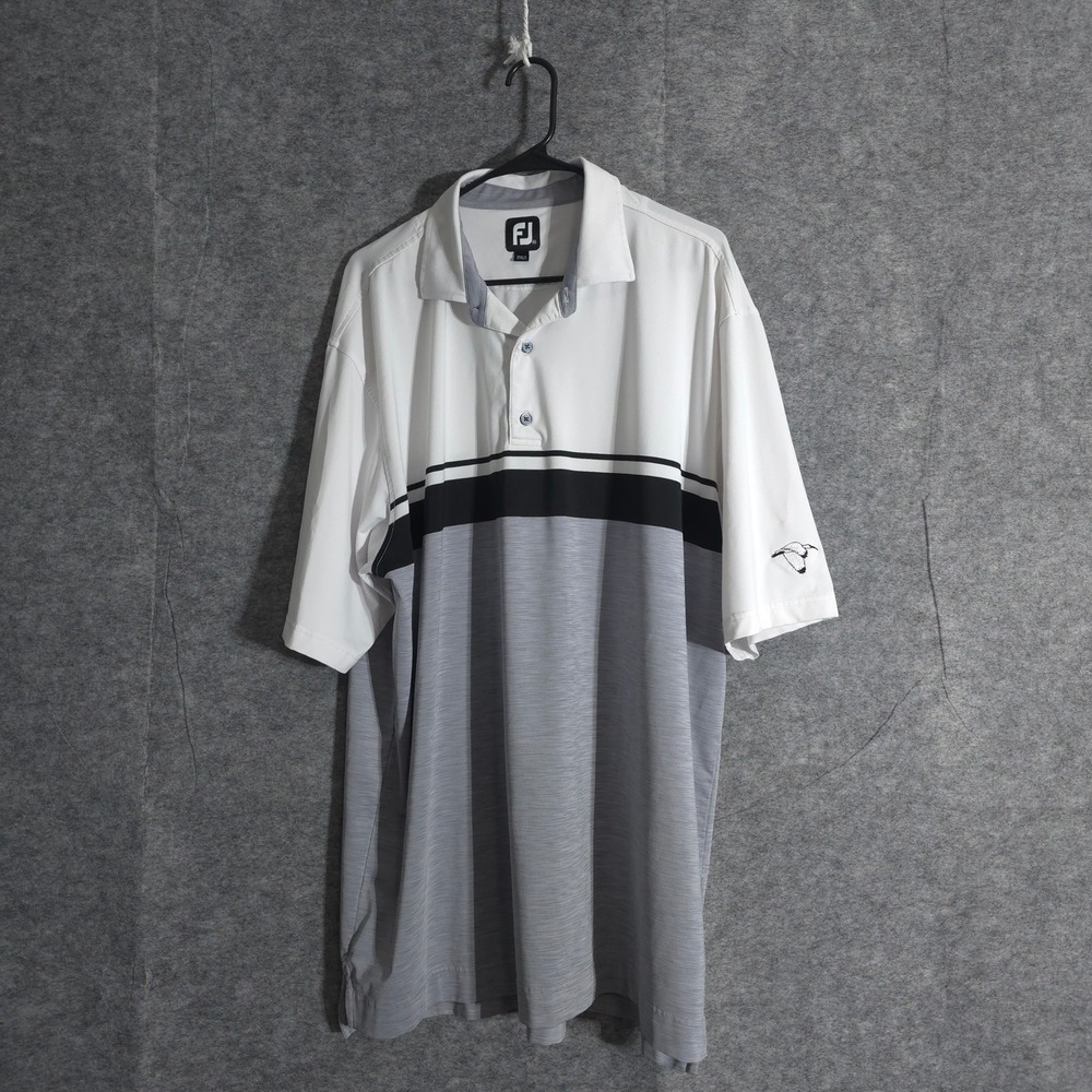 FootJoy FJ Golf Polo Shirt Mens XXL Gray White Black Stripe Athletic Performance